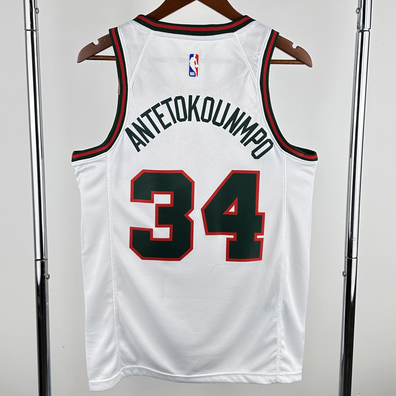 2017-18 BUCKS ANTETOKOUNMPO #34 White Retro Top Quality Hot Pressing NBA Jersey