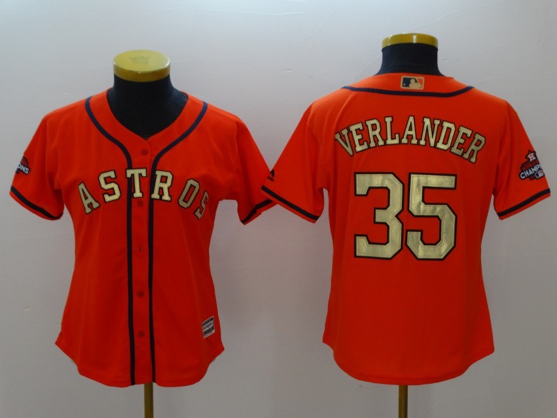 Houston Astros Women's gold lettering baseball jersey VERLANDER 35