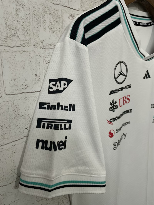 2025 F1 Mercedes White T-Shirts Racing Suit(圆领)