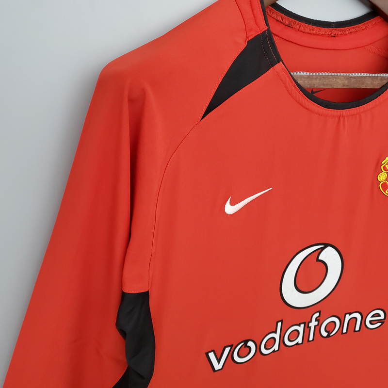 2002-2004 Man Utd Home Long Sleeve Retro Soccer...