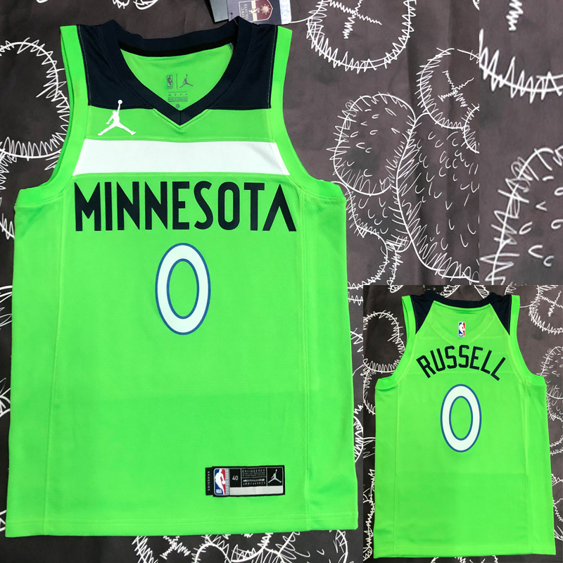 Timberwolves RUSSELL #0 Fluorescent Green Top Q...