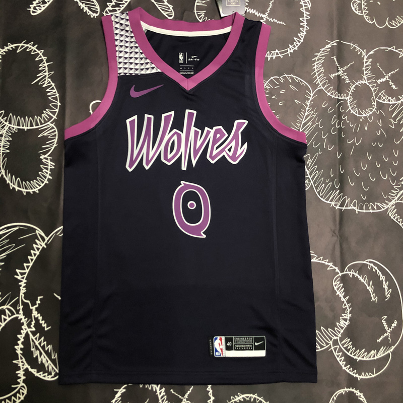 Timberwolves RUSSEL #0 Purple Black Top Quality...