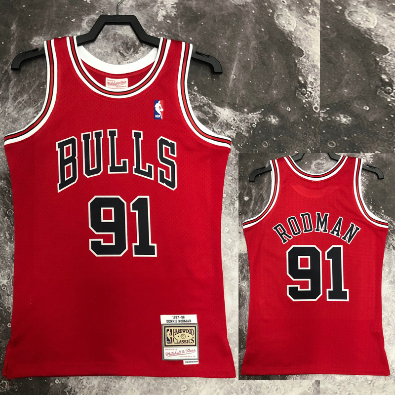 1998 BULLS RODMAN #91 Red Retro Top Quality Hot...