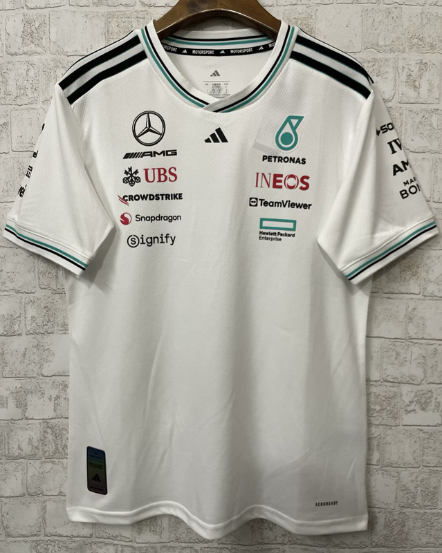 2025 F1 Mercedes White T-Shirts Racing Suit(圆领)