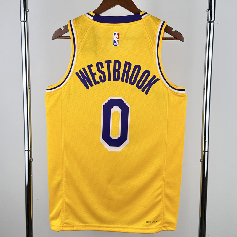 22-23 Lakers WESTBROOK #0 Yellow Top Quality Hot Pressing NBA Jersey(圆领)