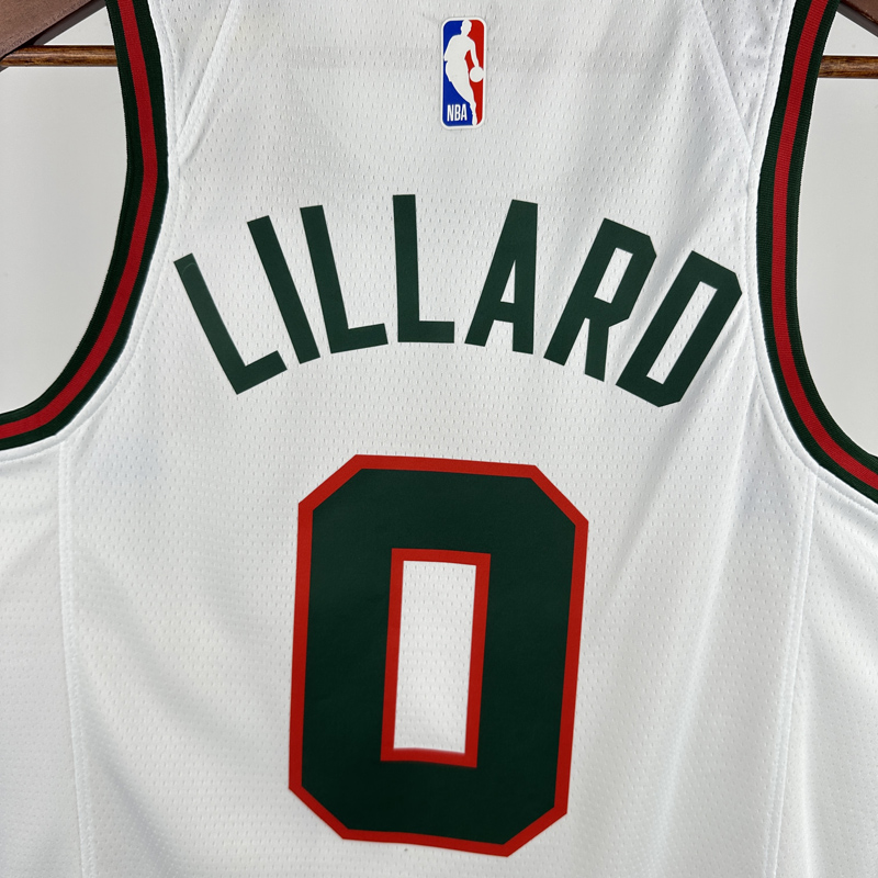 2017-18 BUCKS LILLARD #0 White Retro Top Quality Hot Pressing NBA Jersey