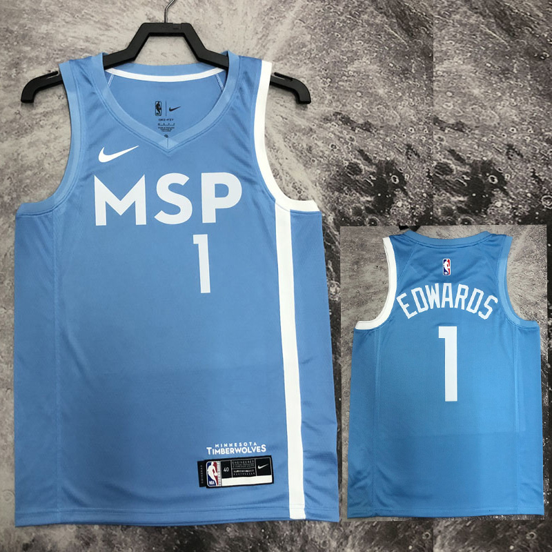 2019-20 Timberwolves EDWARDS #1 Sky Blue Retro ...