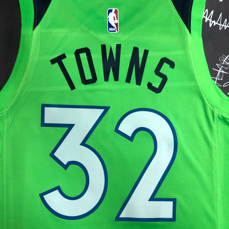 Timberwolves TOWNS #32 Fluorescent Green Top Qu...