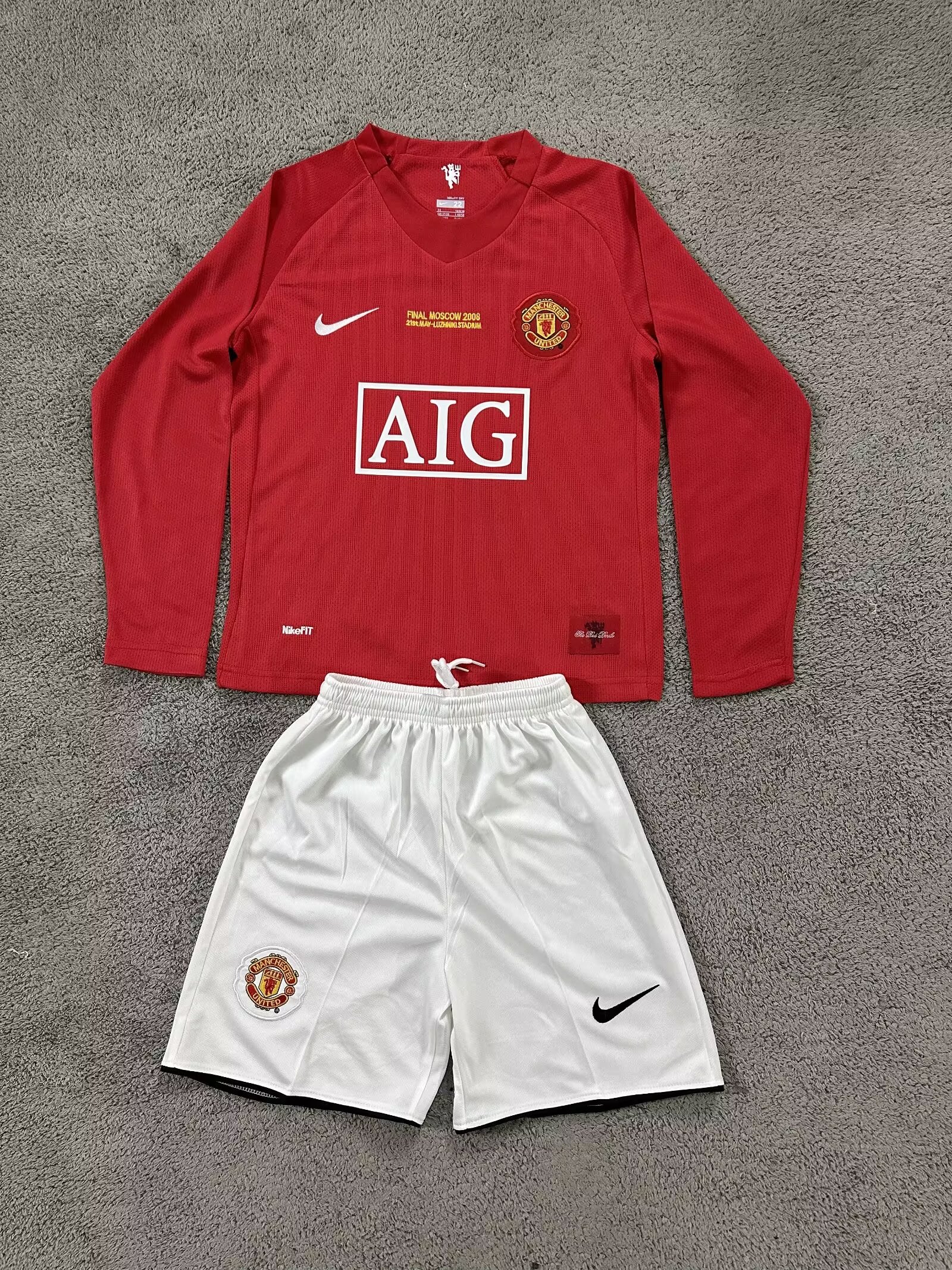 07-08 Man Utd Home Long sleeve Retro Kids Soccer Jersey