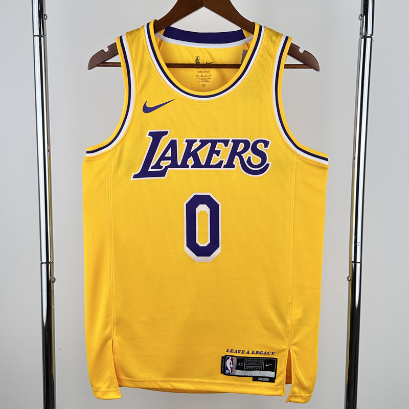 22-23 Lakers WESTBROOK #0 Yellow Top Quality Hot Pressing NBA Jersey(圆领)
