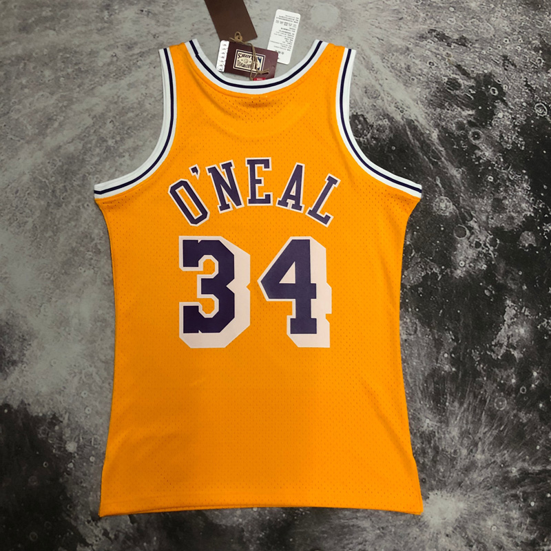 1997 LAKERS O’NEAL #34 Yellow Retro Top Quality...