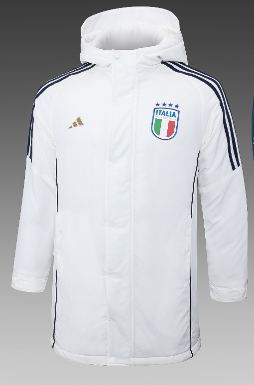 24-25 Italy White Hooded Windbreaker Fabric Cotton Coat #G222