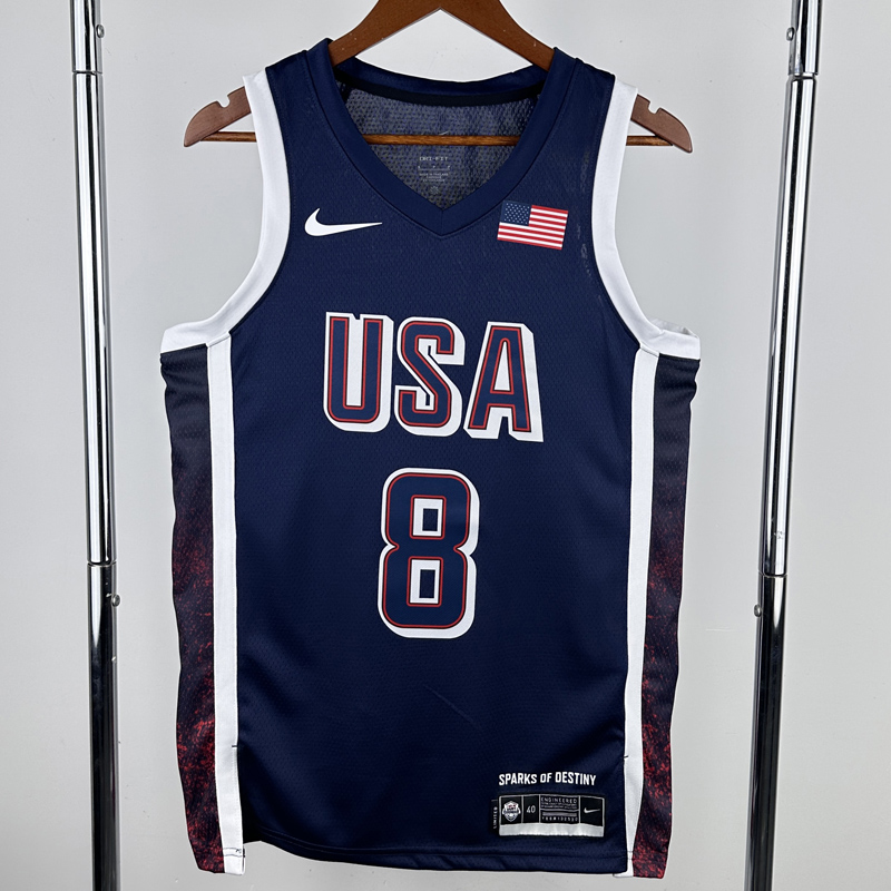 2024 Olympic Game USA  LEONARD # 8 Dark Blue Basketball Jersey