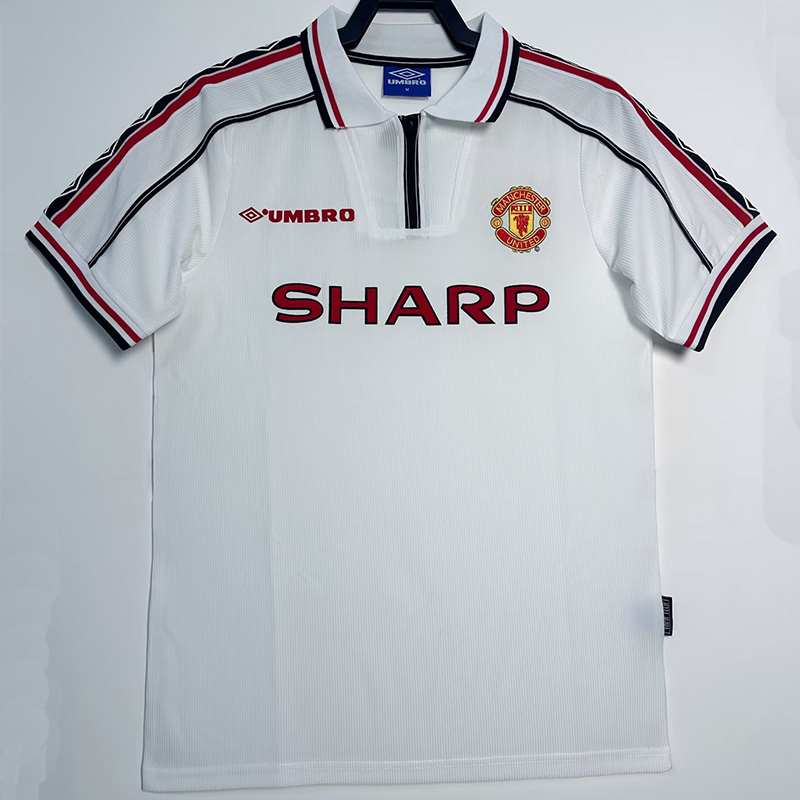1998 Man Utd White Retro Retro Soccer Jersey