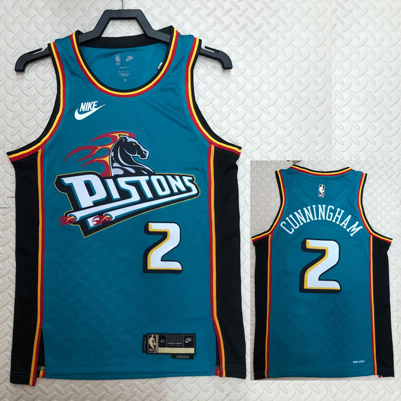 22-23 Pistons CUNNINGHAM #2 Blue Top Quality Ho...