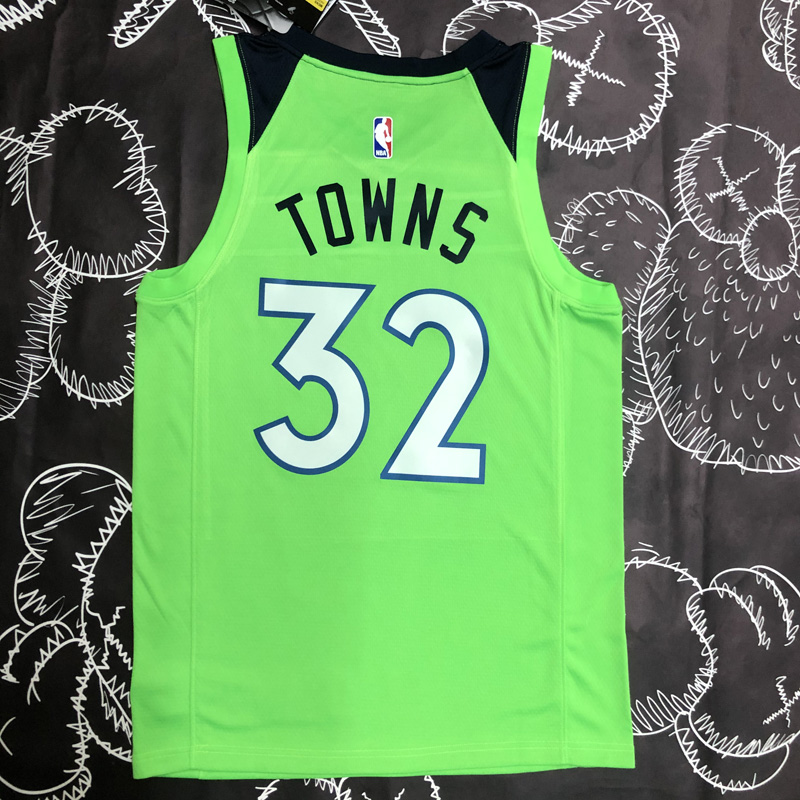 Timberwolves TOWNS #32 Fluorescent Green Top Qu...