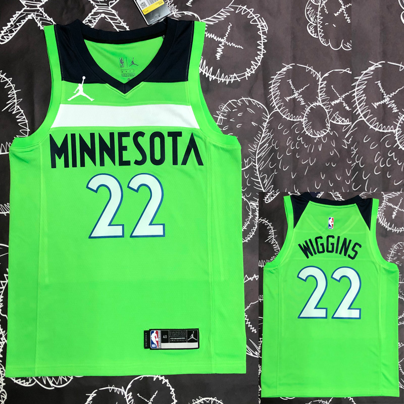 Timberwolves WIGGINS #22 Fluorescent Green Top ...