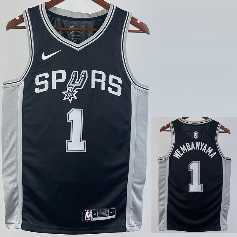 22-23 SA Spurs WEMBANYAMA #1 Black Top Quality ...