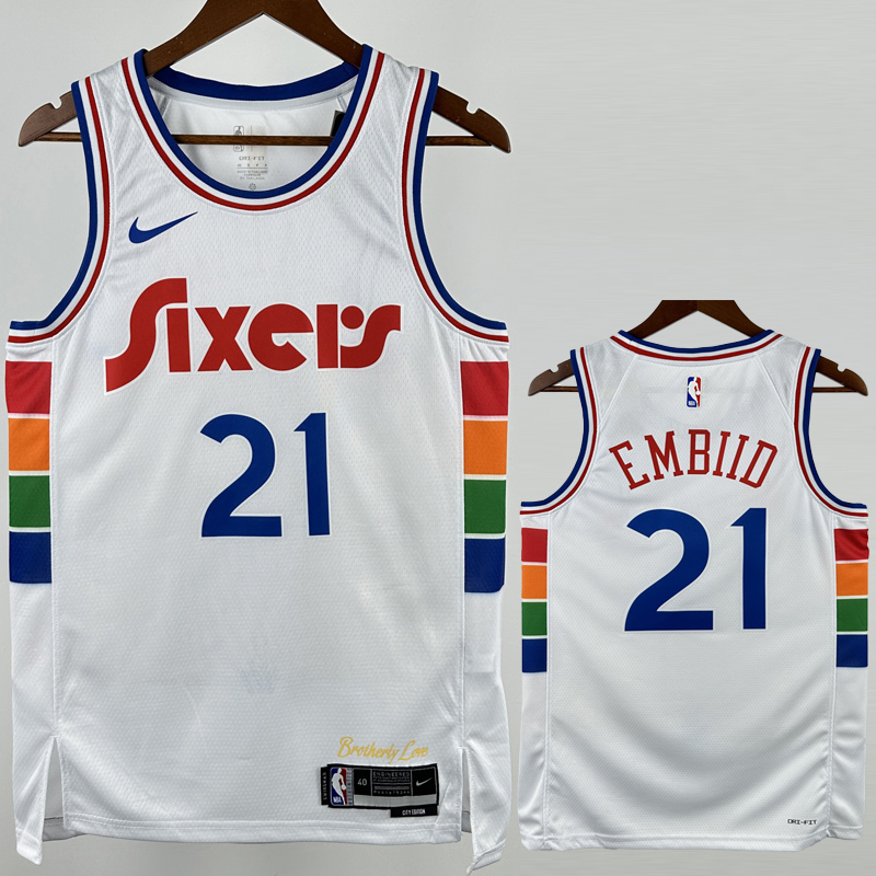 24-25 76ERS EMBIID #21 White City Edition Top Quality Hot Pressing NBA Jersey