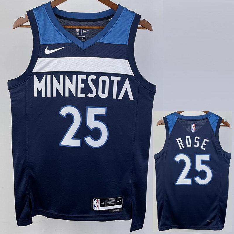 22-23 Timberwolves ROSE #25 Blue Top Quality Ho...