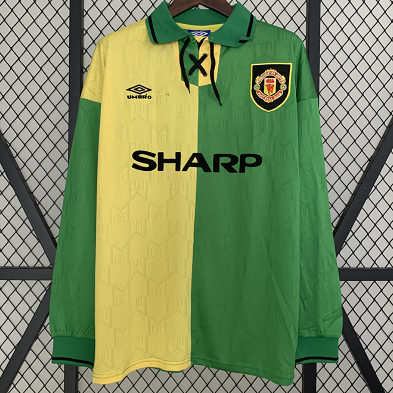 1992 Man Utd Away Long Sleeve Retro Soccer Jers...