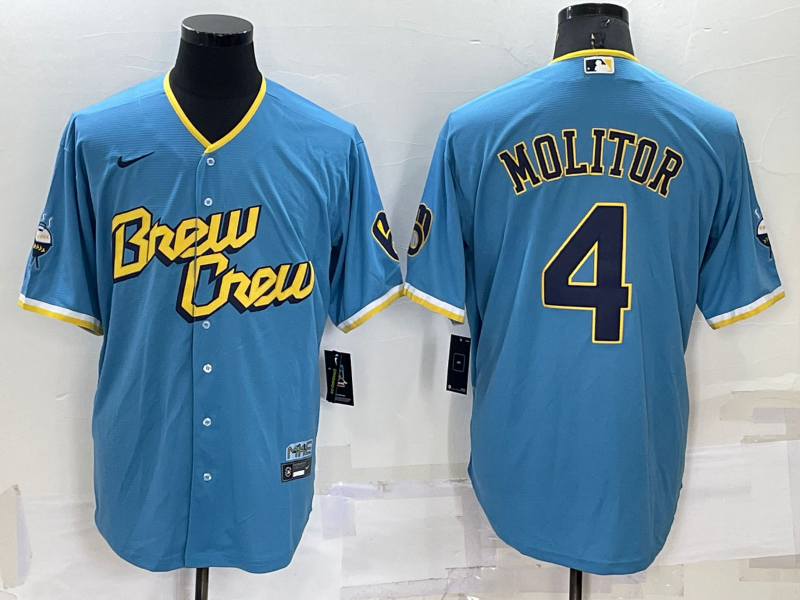2022 Men's Milwaukee Brewers Molitor 4 blue MLB Jersey