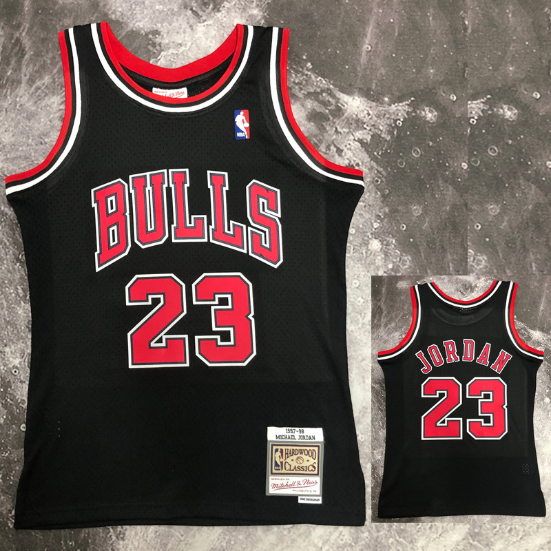 1998 BULLS JORDAN #23 Black Retro Top Quality H...