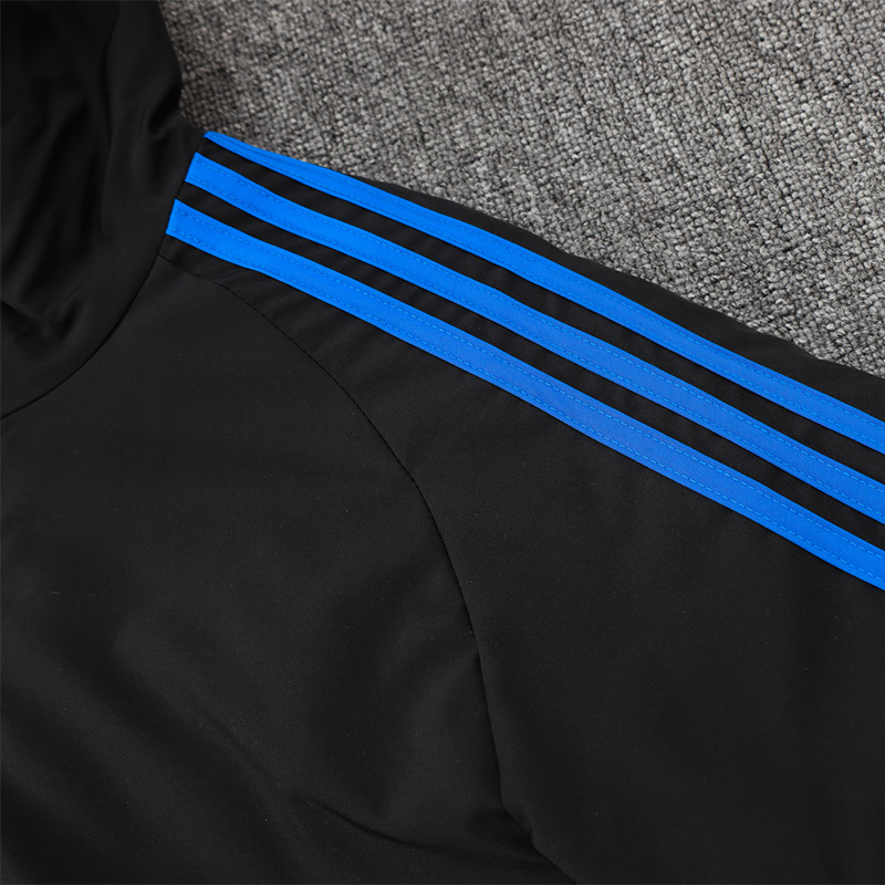 24-25 Spain Black Hooded Windbreaker Fabric Cotton Coat #G233