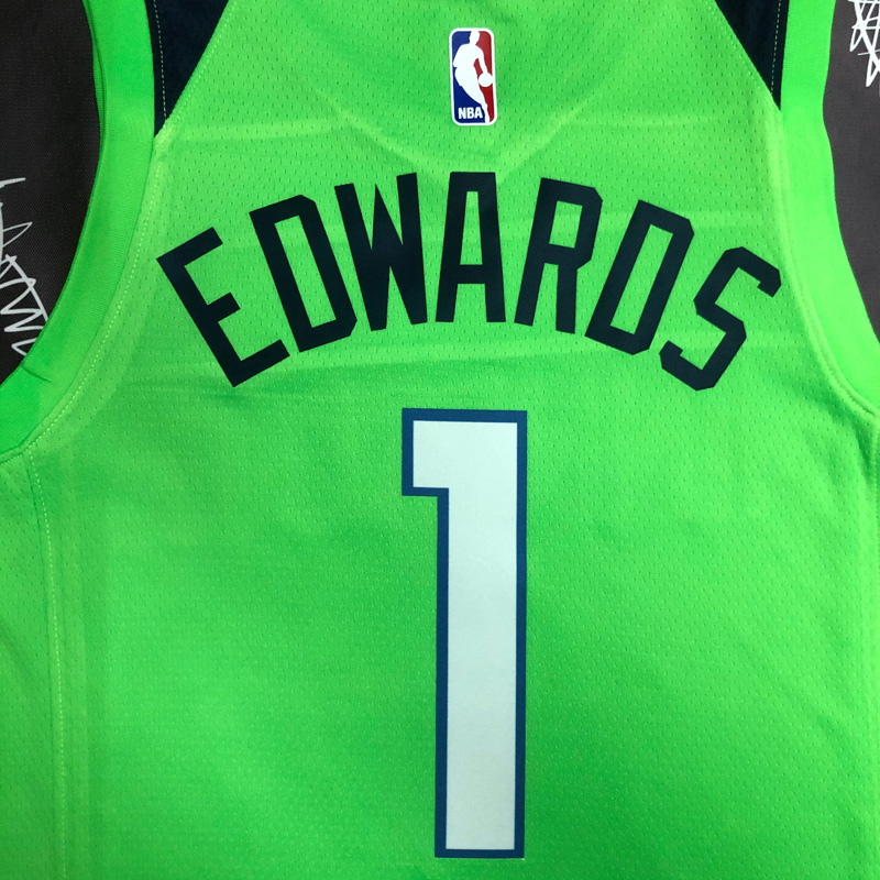 Timberwolves EDWARDS #1 Fluorescent Green Top Q...