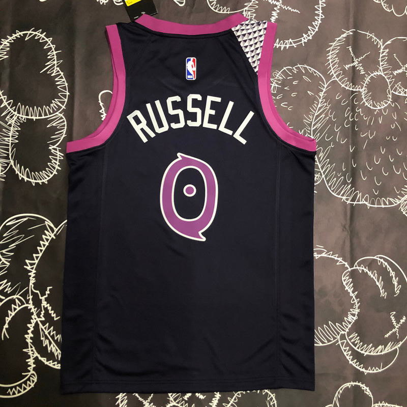 Timberwolves RUSSEL #0 Purple Black Top Quality...