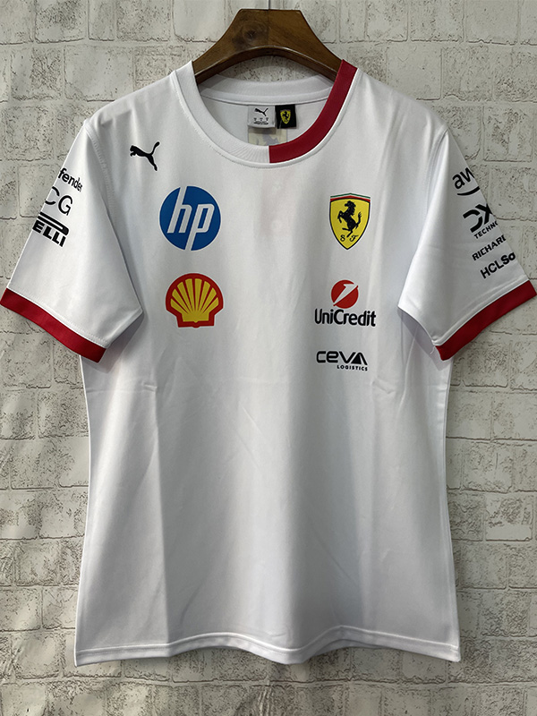 2025 F1 Ferrari White T-Shirts Racing Suit (圆领)