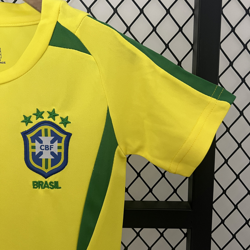 2002 Brazil Home Kids Retro Soccer Jersey