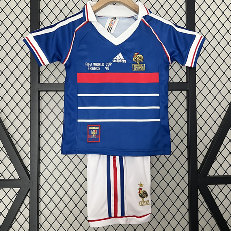 1998 France Home Kids Retro Soccer Jersey