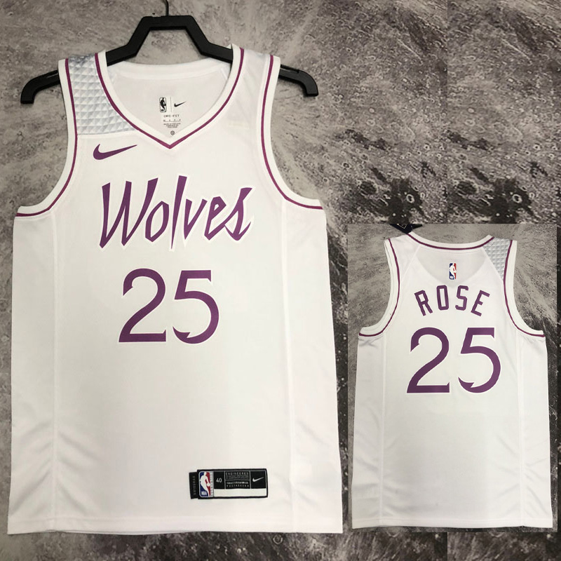 2018-19 Timberwolves ROSE #25 White Retro Top Q...