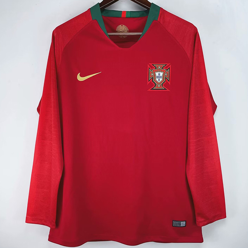 2018 Portugal Home Long Sleeve Retro Soccer Jer...