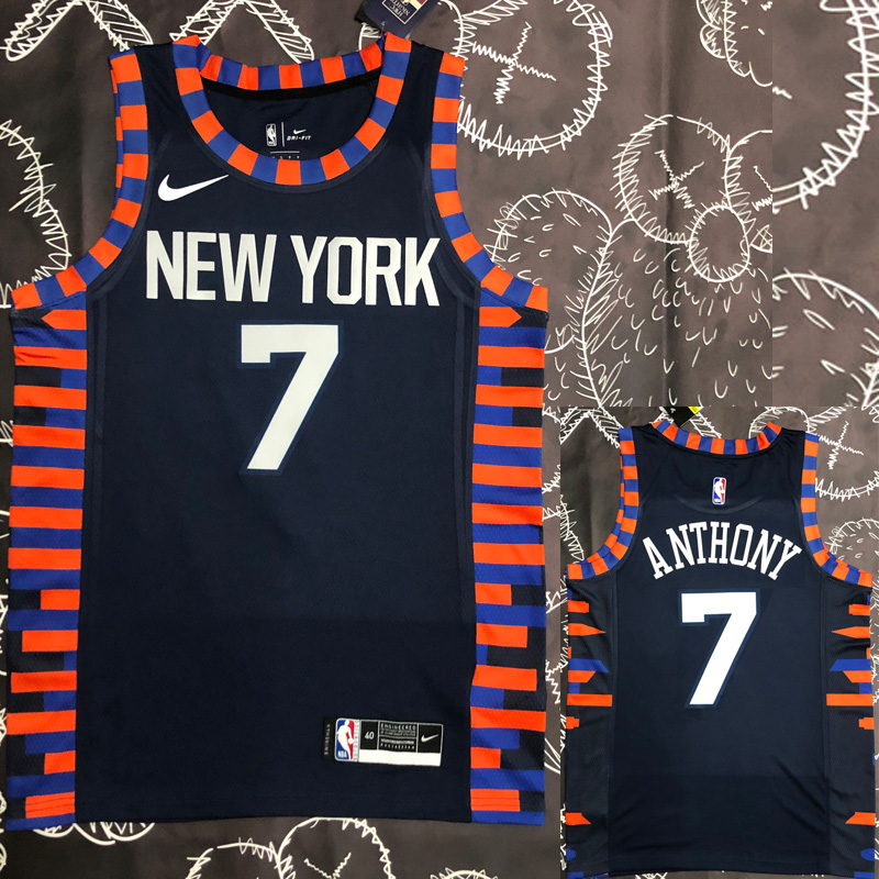 KNICKS ANTHONY #7 Black Top Quality Hot Pressin...