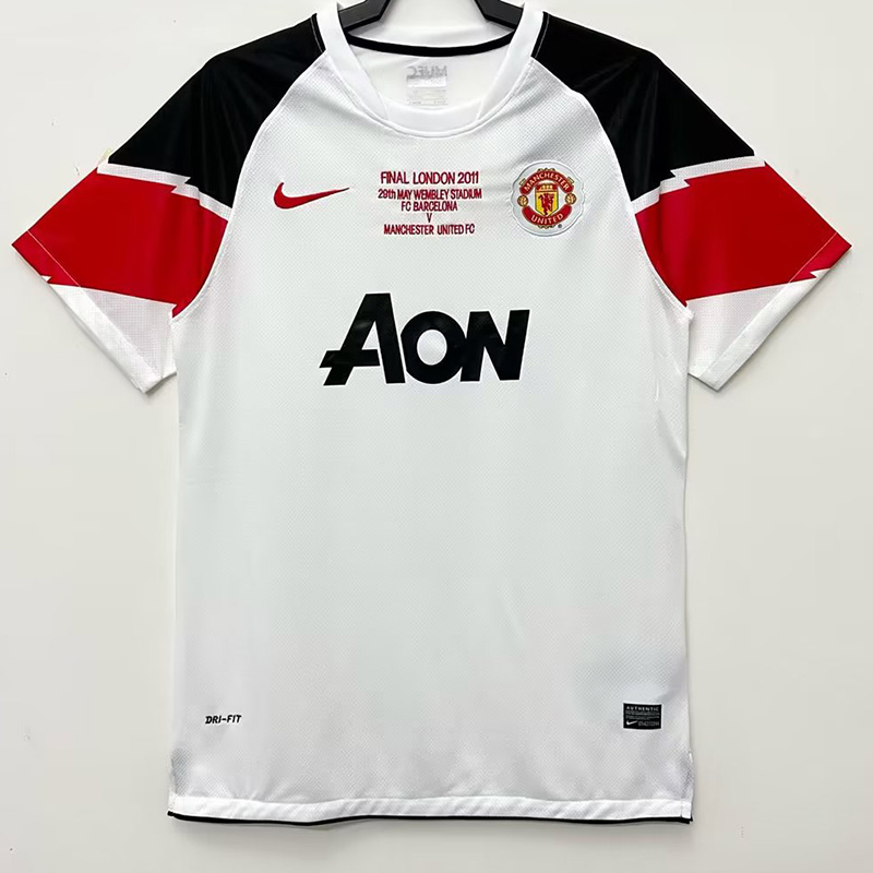 2010-2011 Man Utd Away White Retro Soccer Jerse...