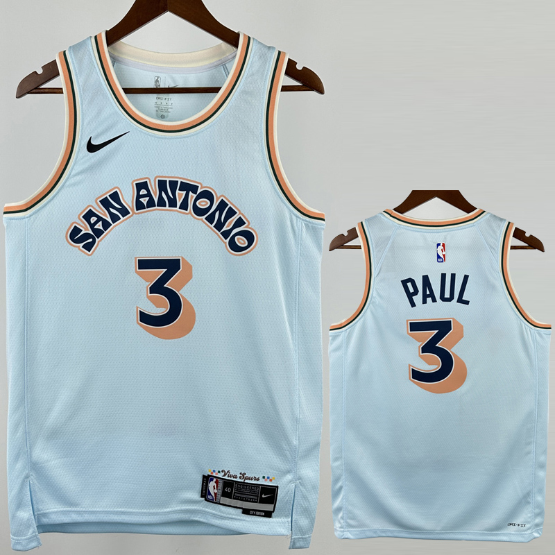 24-25 SA Spurs PAUL #3 Light blue City Edition Top Quality Hot Pressing NBA Jersey