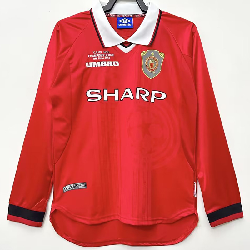 1999 Man Utd Final Long Sleeve Retro Soccer Jer...
