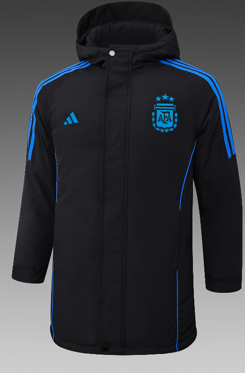 24-25 Argentina Black Hooded Windbreaker Fabric Cotton Coat #G186(蓝标)