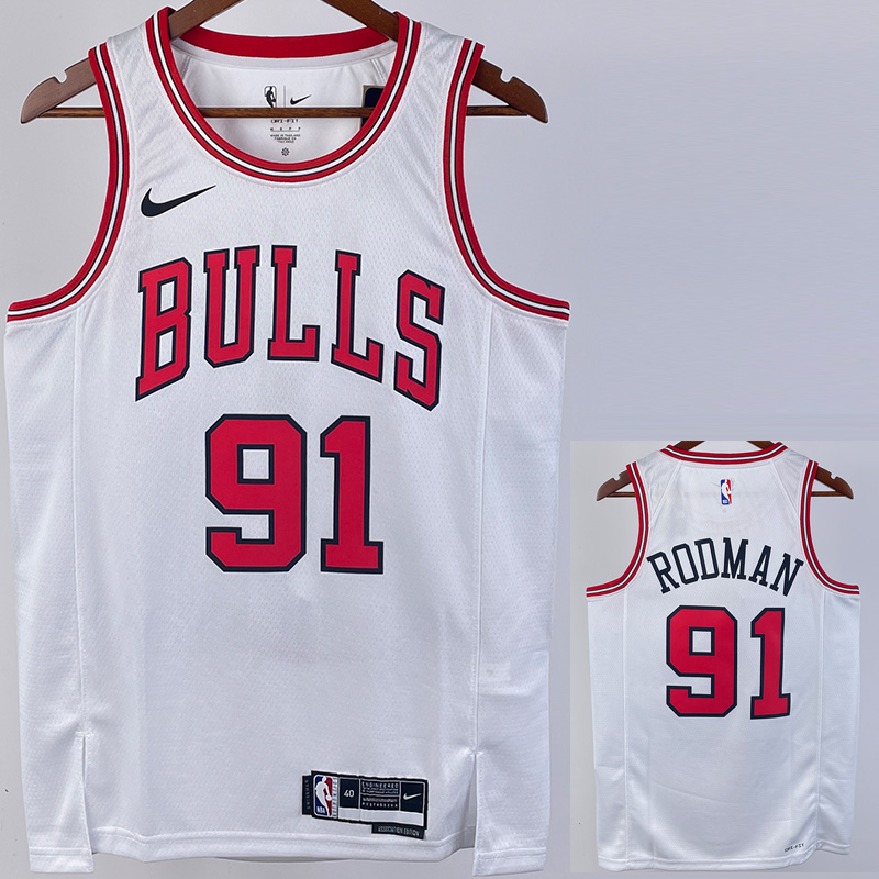 22-23 BULLS RODMAN #91 White Top Quality Hot Pr...