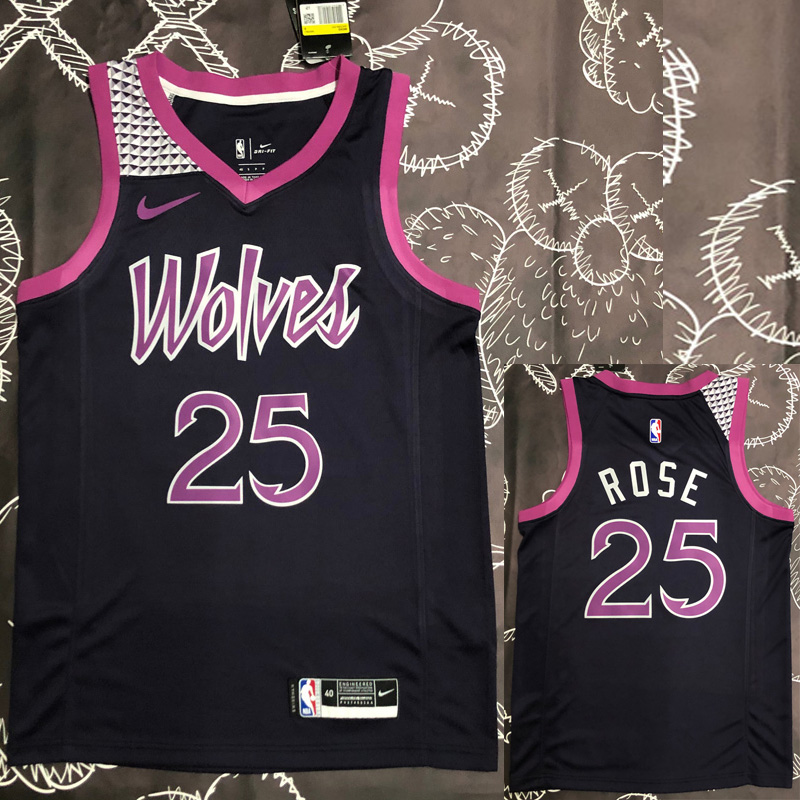 Timberwolves ROSE #25 Purple Black Top Quality ...