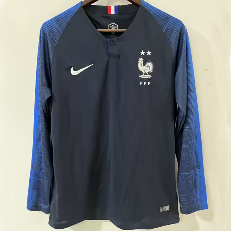 2018 France Home Long Sleeve Retro Soccer Jersey