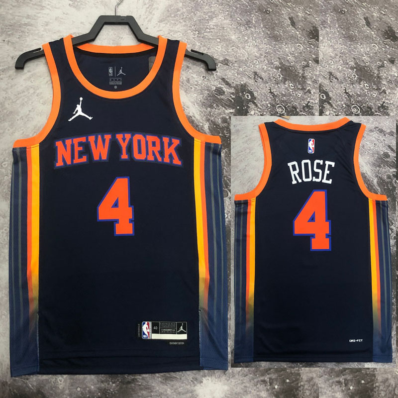 22-23 KNICKS ROSE #4 Black Top Quality Hot Pres...