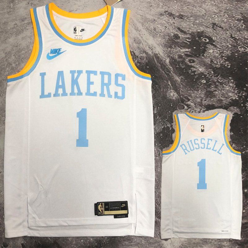 LAKERS RUSSELL #1 White Retro Top Quality Hot P...