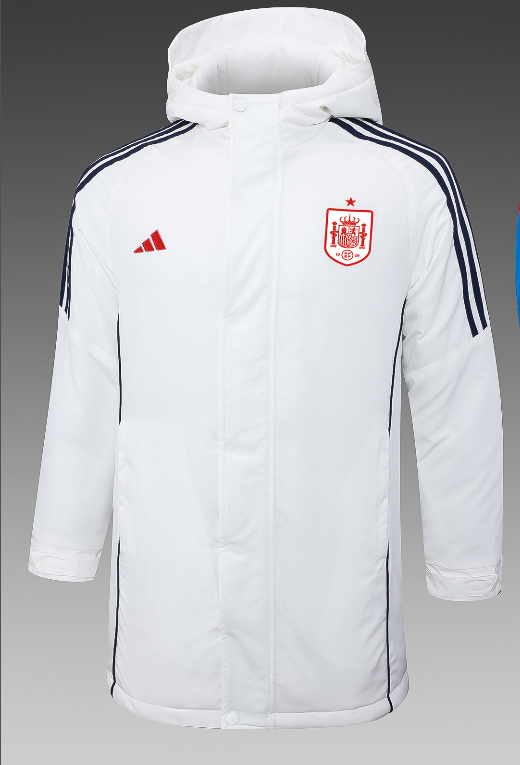 24-25 Spain White Hooded Windbreaker Fabric Cotton Coat #G231