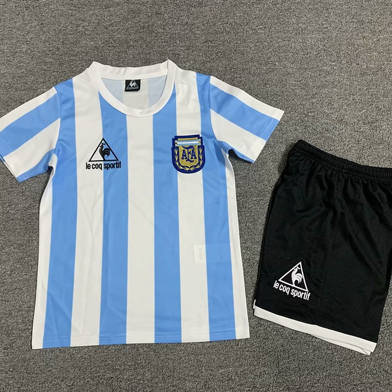 1986 Argentina Home Kids Retro Soccer Jersey