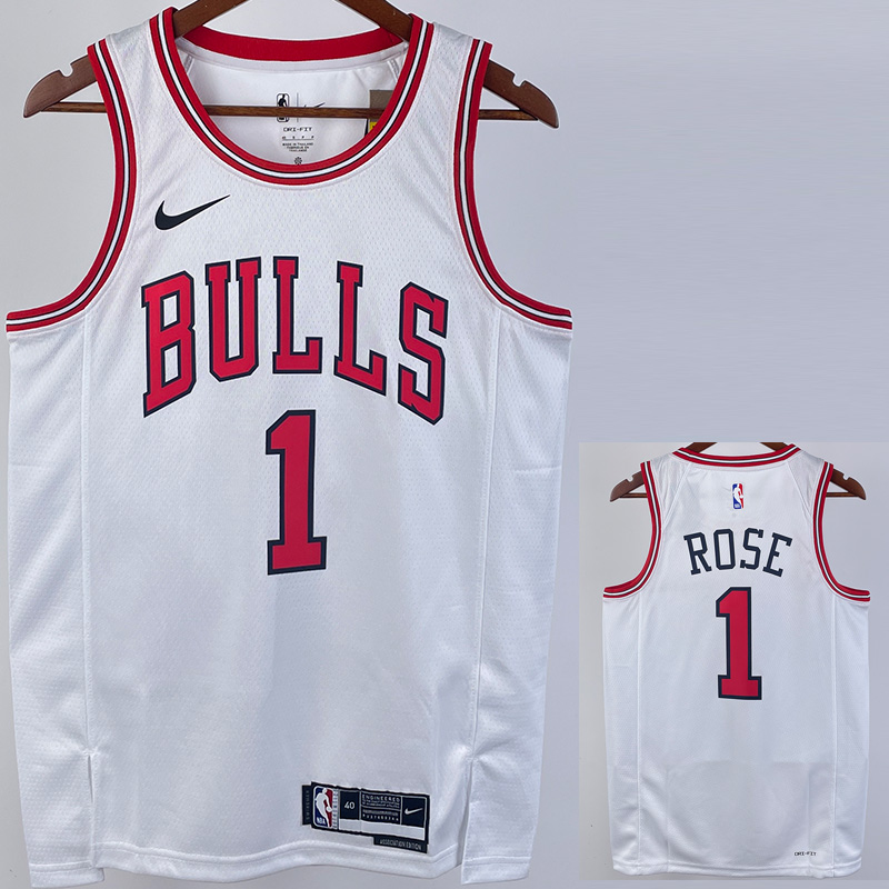 22-23 BULLS ROSE #1 White Top Quality Hot Press...
