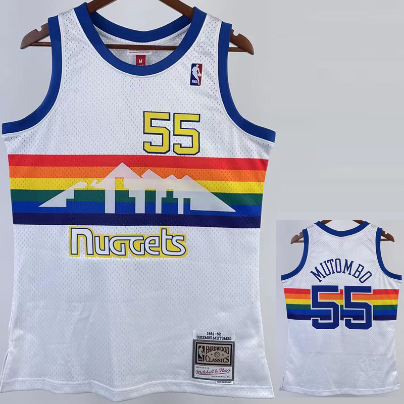 1991-92 Nuggets MUTOMBO #55 White Retro Top Qua...