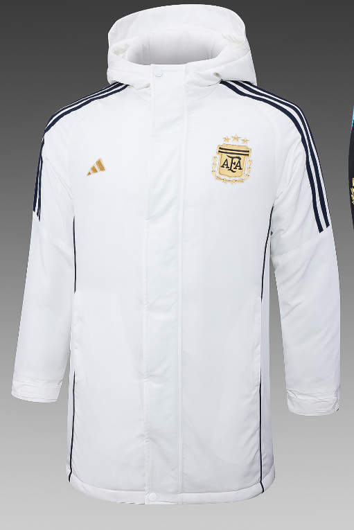 24-25 Argentina White Hooded Windbreaker Fabric Cotton Coat #G183(金标)